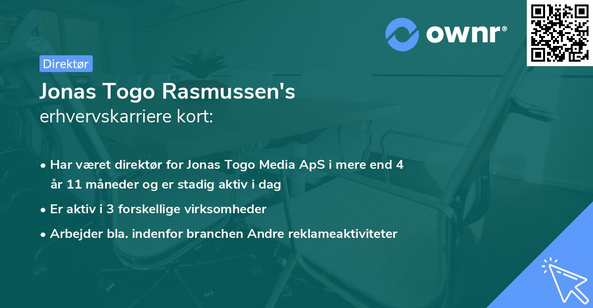 Jonas Togo Rasmussen's erhvervskarriere kort