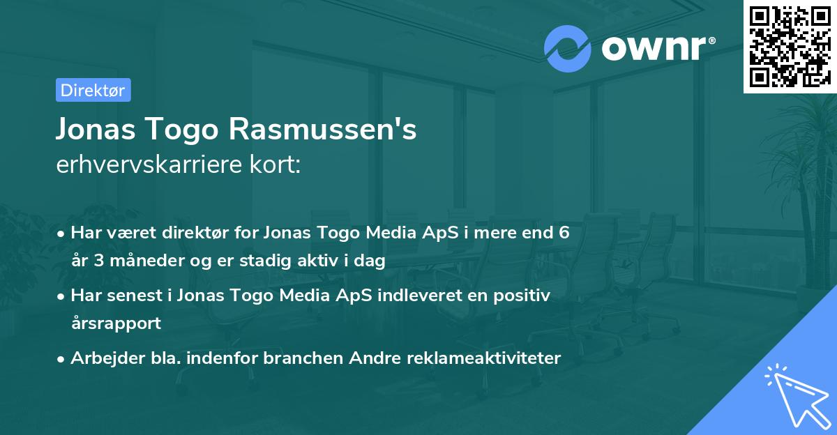 Jonas Togo Rasmussen's erhvervskarriere kort