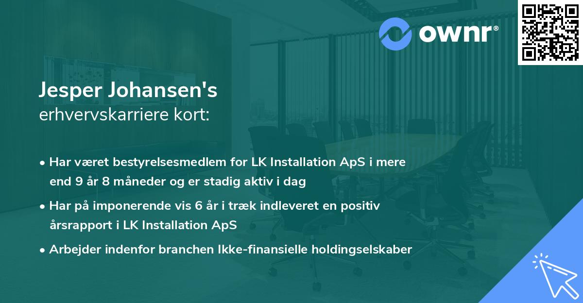 Jesper Johansen's erhvervskarriere kort