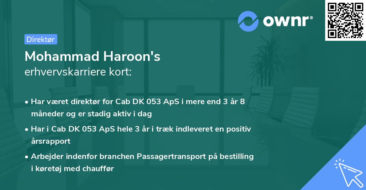 Mohammad Haroon's erhvervskarriere kort