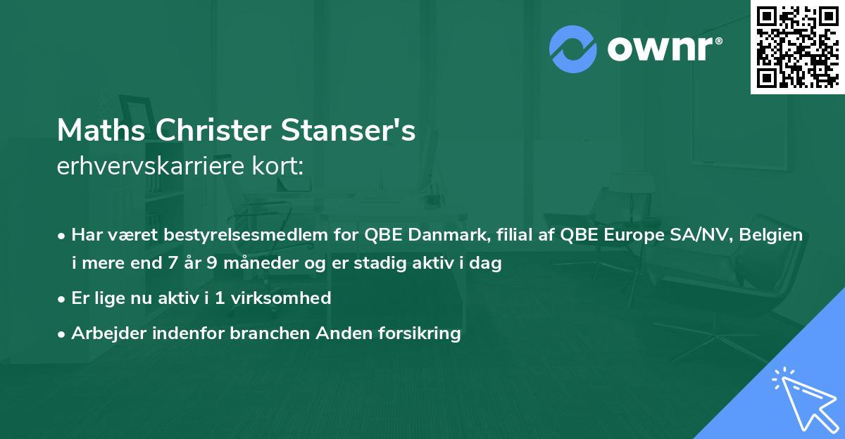 Maths Christer Stanser's erhvervskarriere kort
