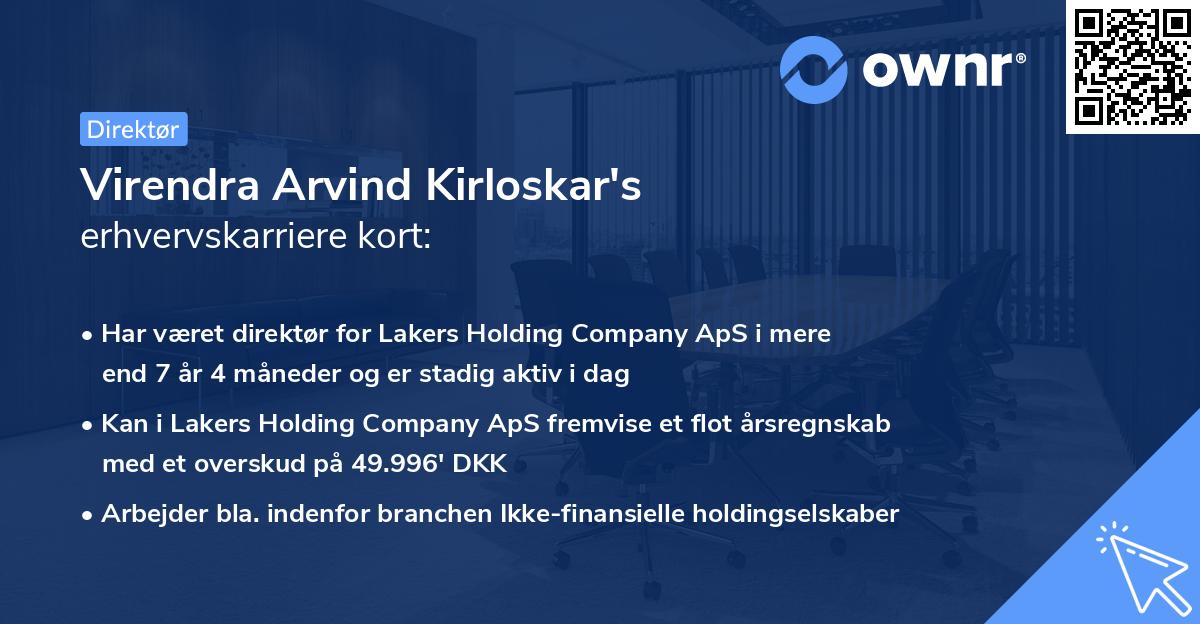 Virendra Arvind Kirloskar's erhvervskarriere kort