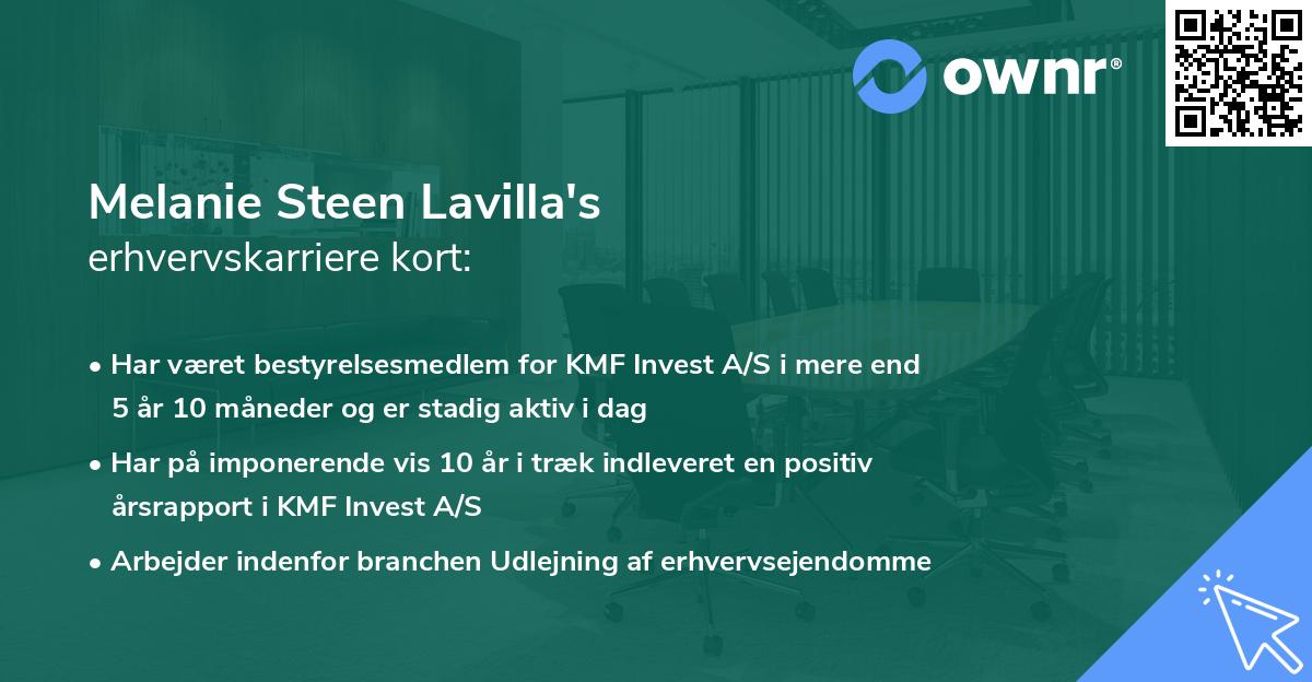 Melanie Steen Lavilla's erhvervskarriere kort