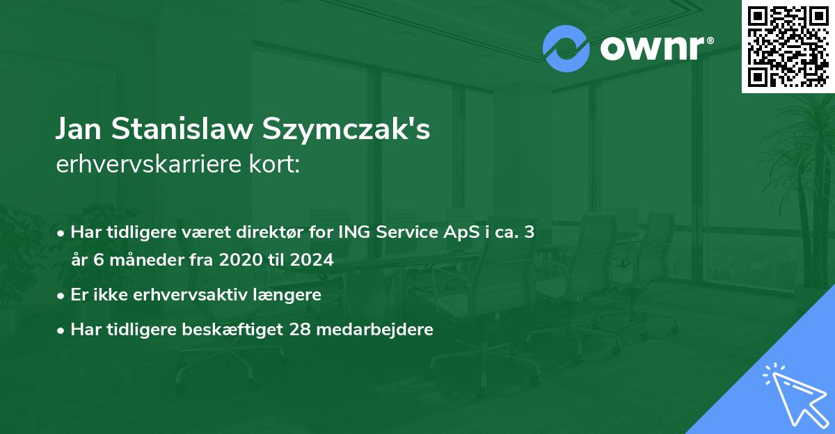 Jan Stanislaw Szymczak's erhvervskarriere kort
