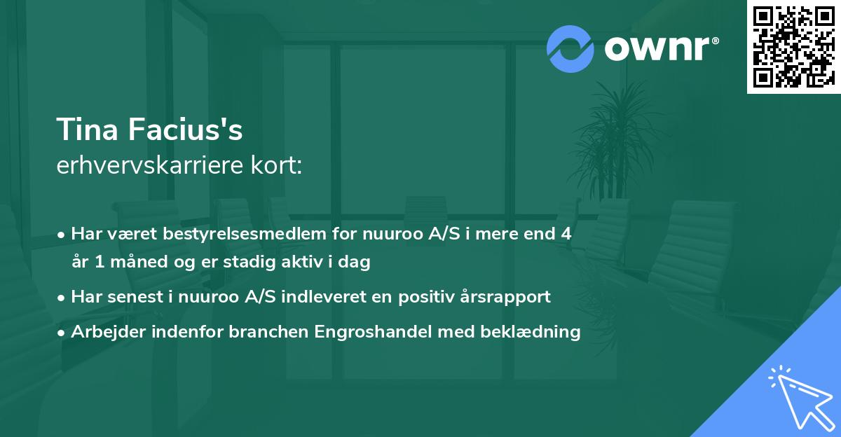 Tina Facius's erhvervskarriere kort