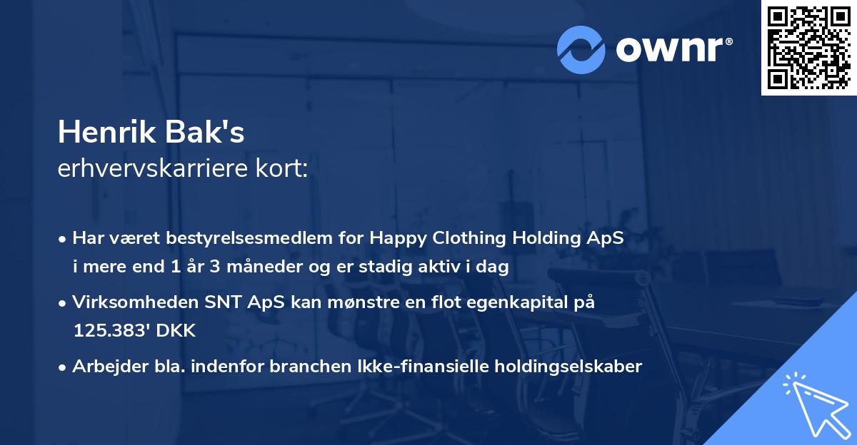 Henrik Bak's erhvervskarriere kort