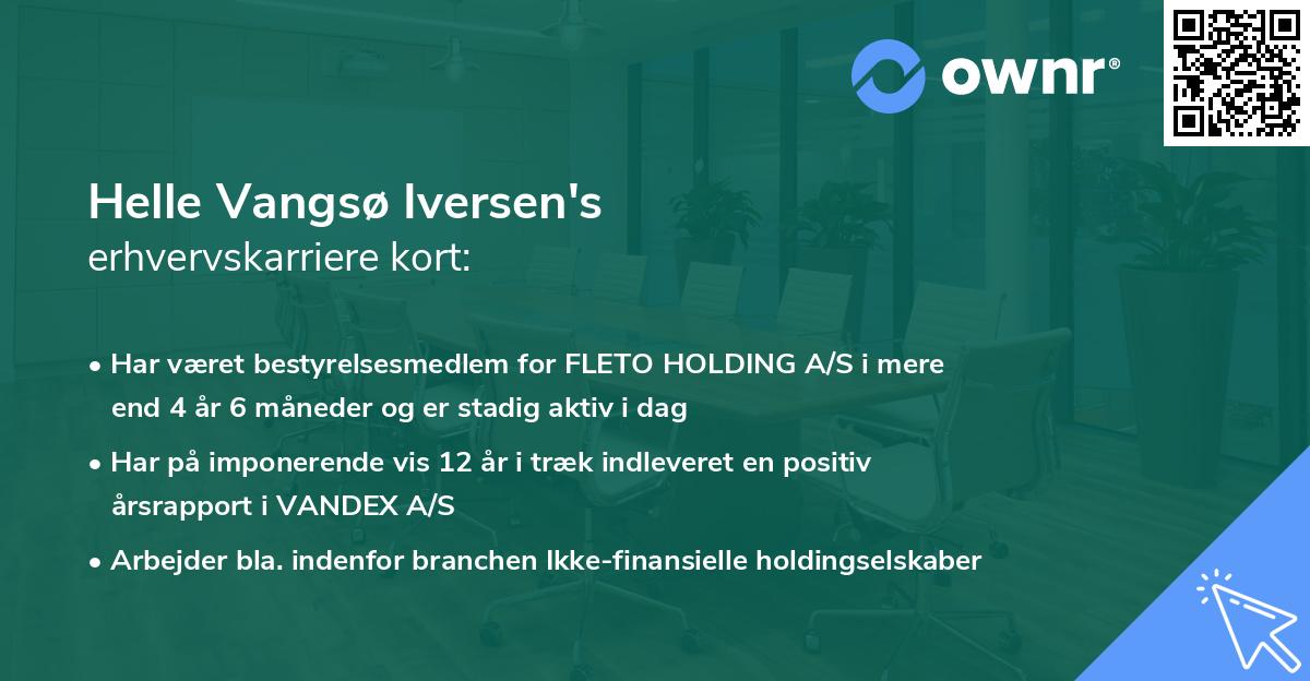 Helle Vangsø Iversen's erhvervskarriere kort