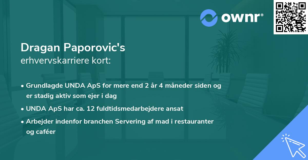 Dragan Paporovic's erhvervskarriere kort
