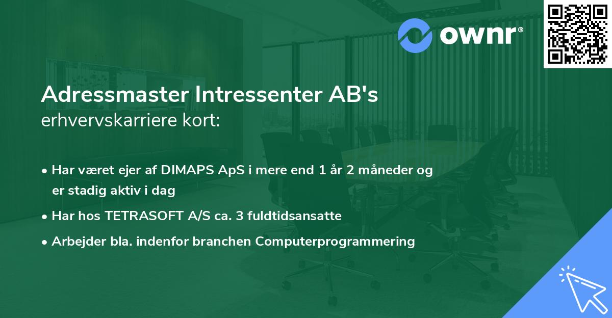 Adressmaster Intressenter AB's erhvervskarriere kort