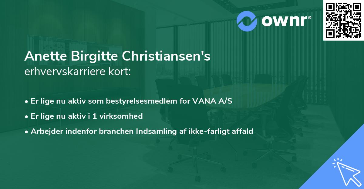 Anette Birgitte Christiansen's erhvervskarriere kort