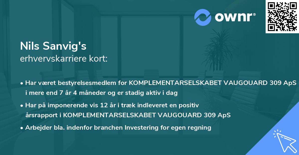Nils Sanvig's erhvervskarriere kort