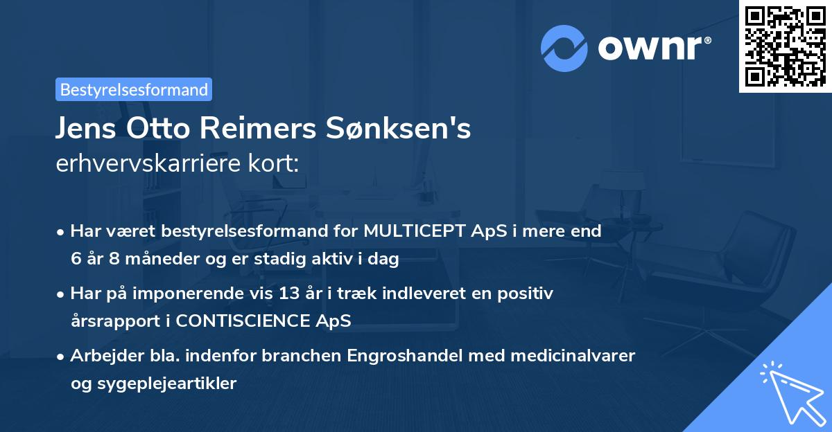 Jens Otto Reimers Sønksen's erhvervskarriere kort