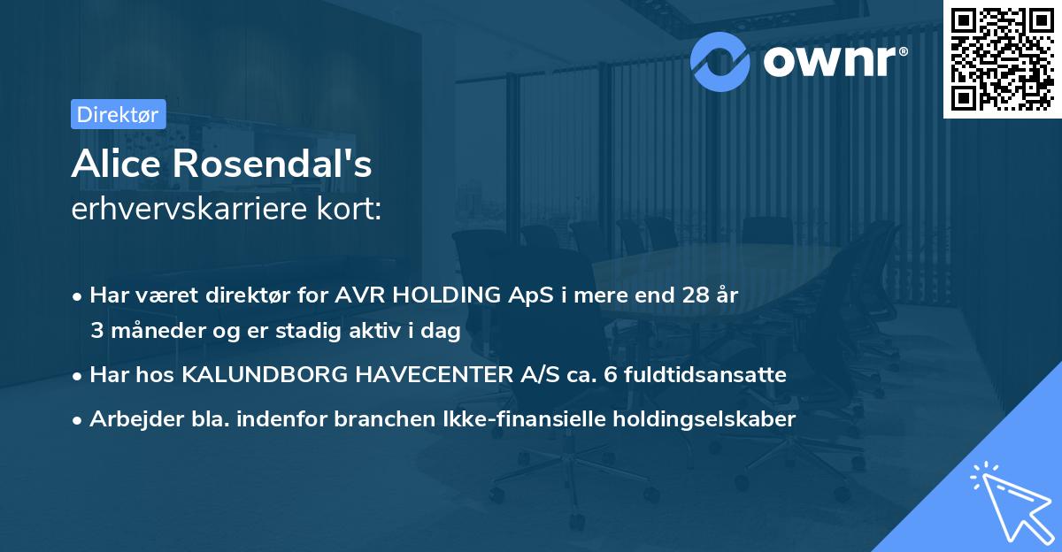 Alice Rosendal's erhvervskarriere kort