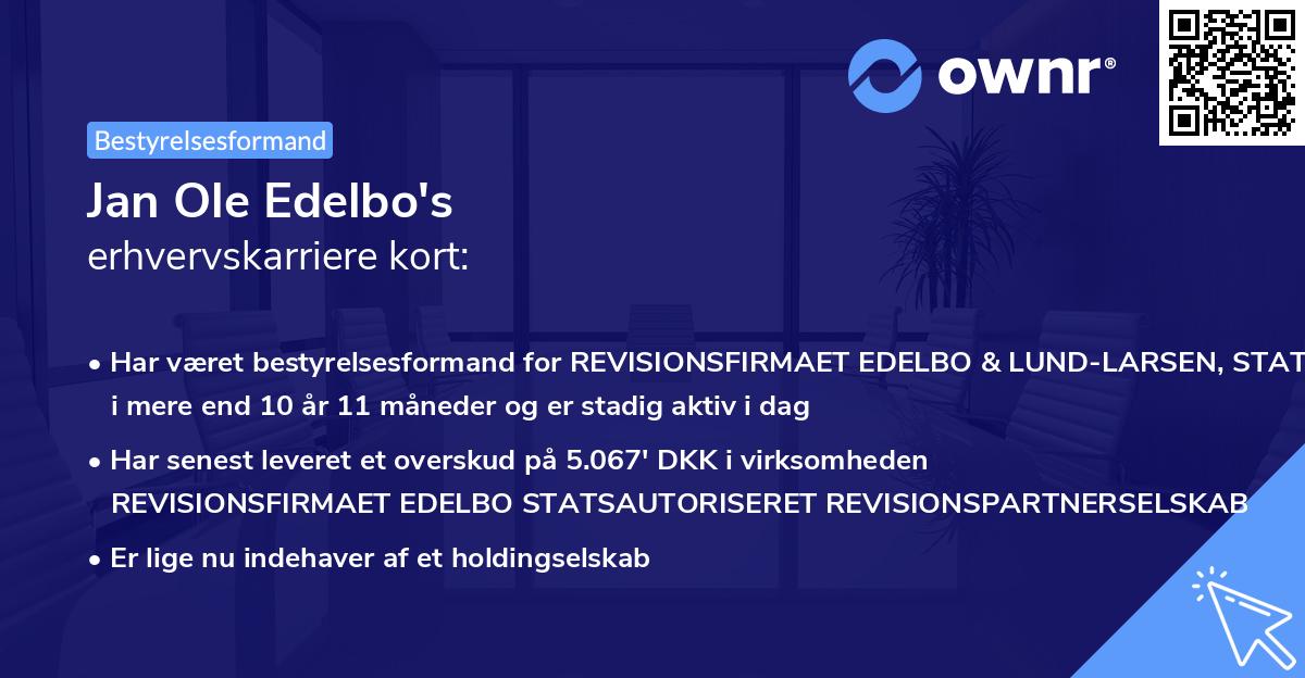 Jan Ole Edelbo's erhvervskarriere kort