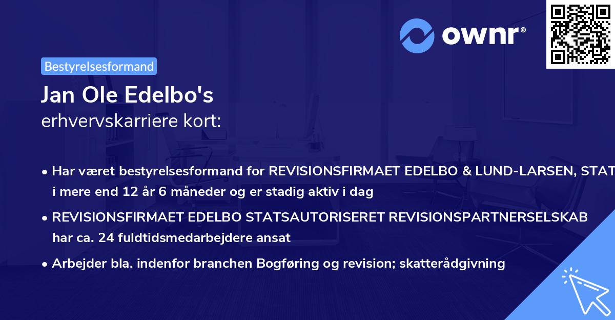 Jan Ole Edelbo's erhvervskarriere kort