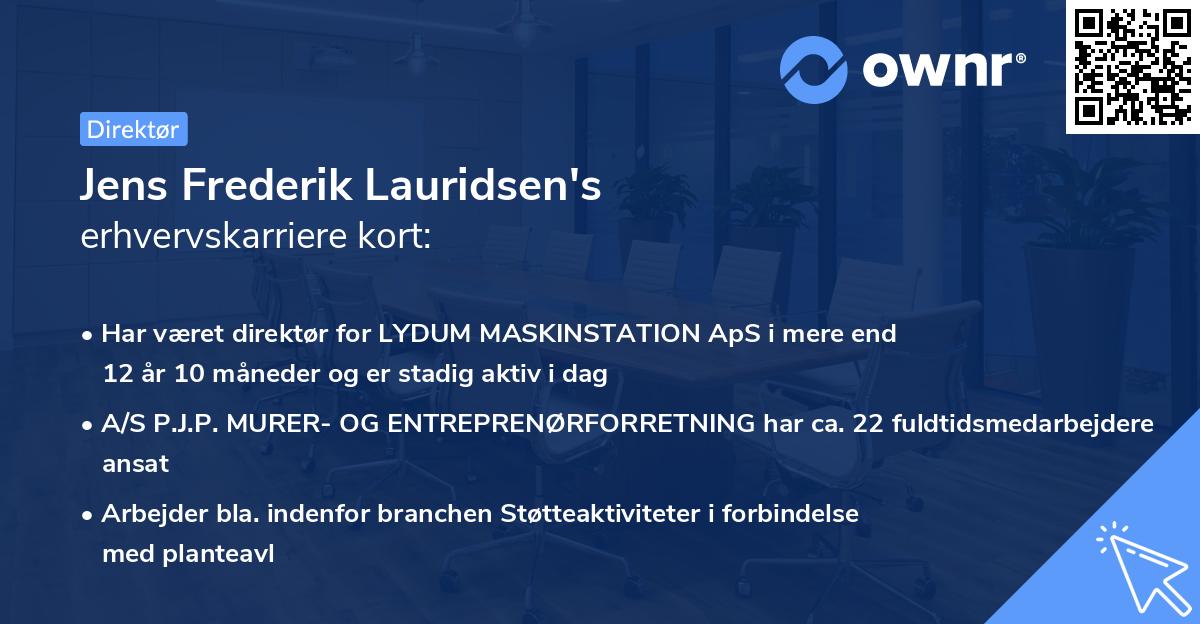 Jens Frederik Lauridsen's erhvervskarriere kort
