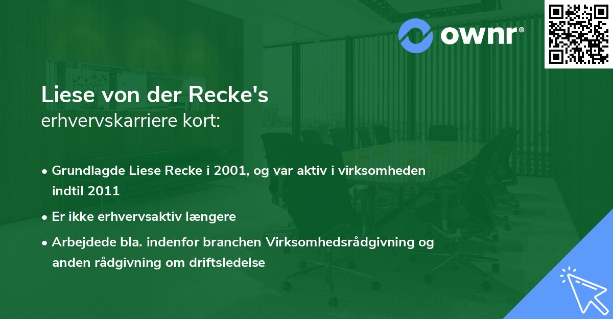 Liese von der Recke's erhvervskarriere kort
