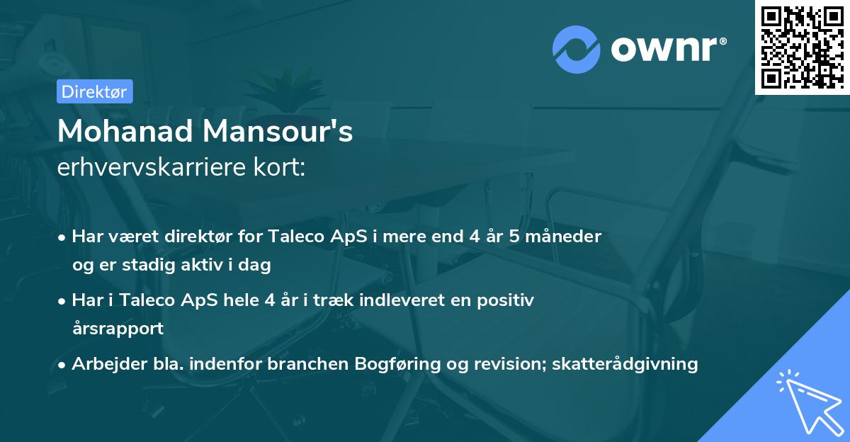 Mohanad Mansour's erhvervskarriere kort