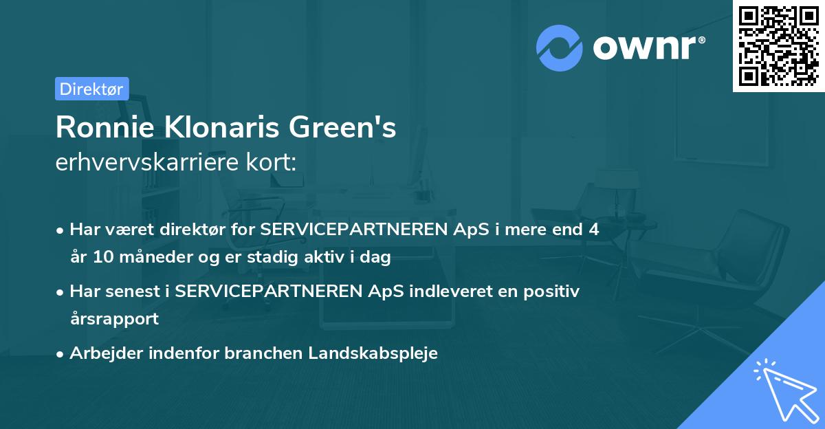 Ronnie Klonaris Green's erhvervskarriere kort