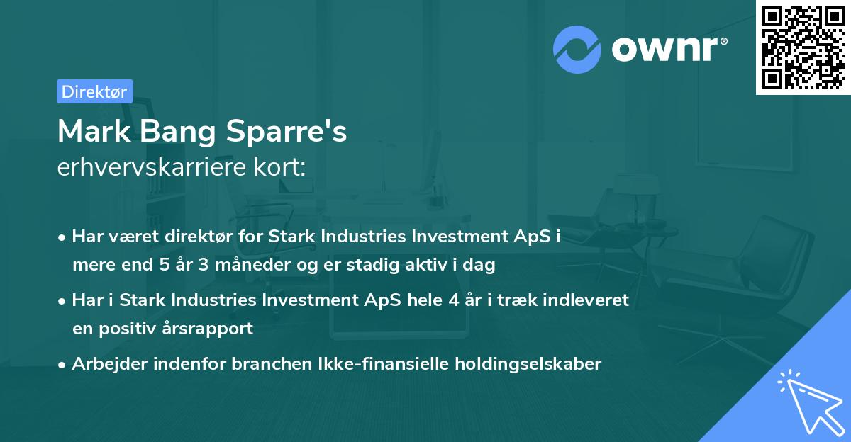 Mark Bang Sparre's erhvervskarriere kort