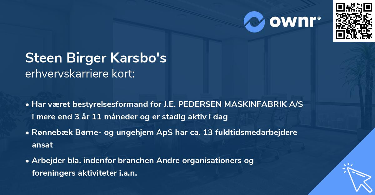Steen Birger Karsbo's erhvervskarriere kort
