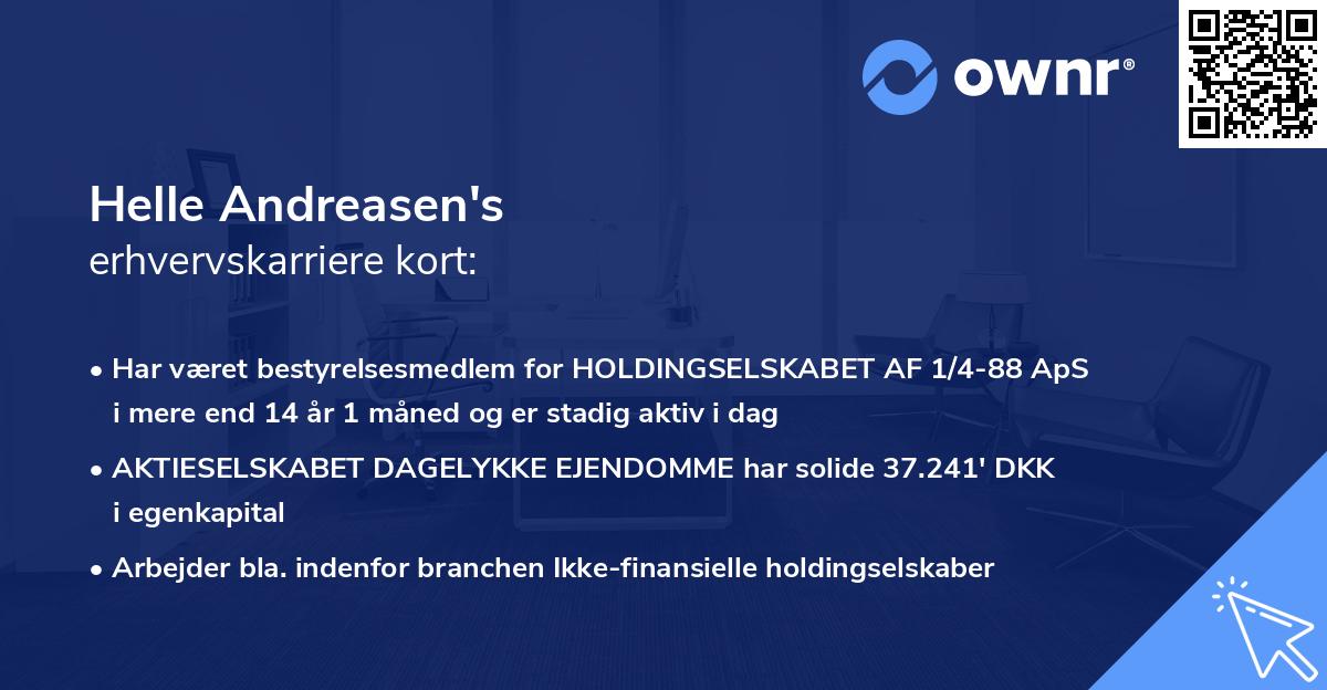 Helle Andreasen's erhvervskarriere kort