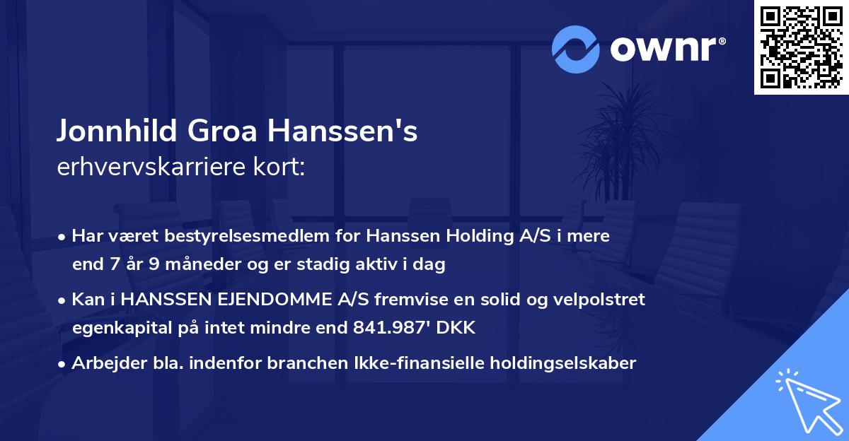 Jonnhild Groa Hanssen's erhvervskarriere kort