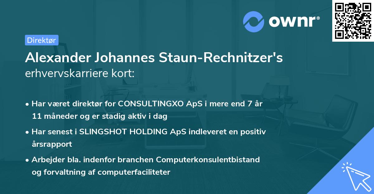 Alexander Johannes Staun-Rechnitzer's erhvervskarriere kort