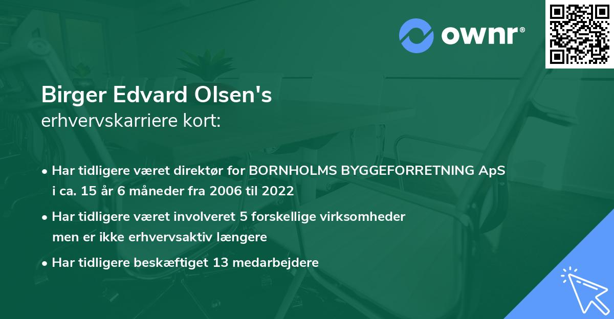 Birger Edvard Olsen's erhvervskarriere kort