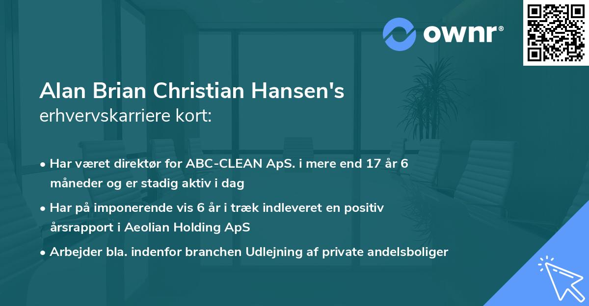 Alan Brian Christian Hansen's erhvervskarriere kort