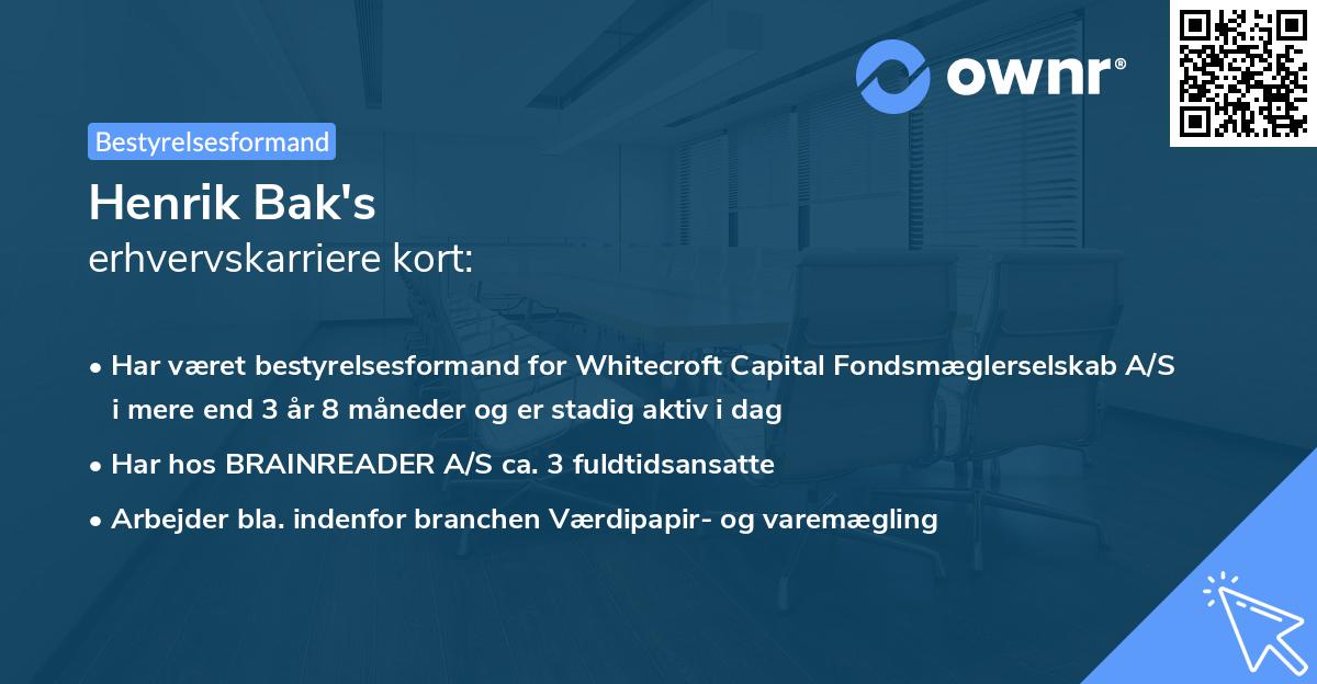 Henrik Bak's erhvervskarriere kort