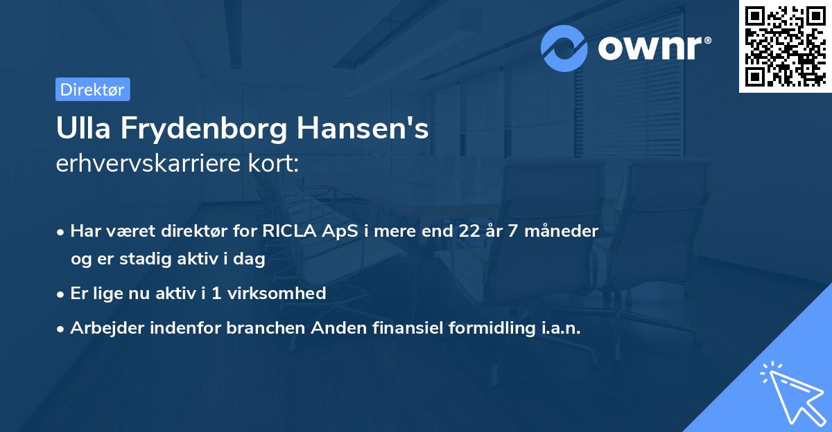 Ulla Frydenborg Hansen's erhvervskarriere kort