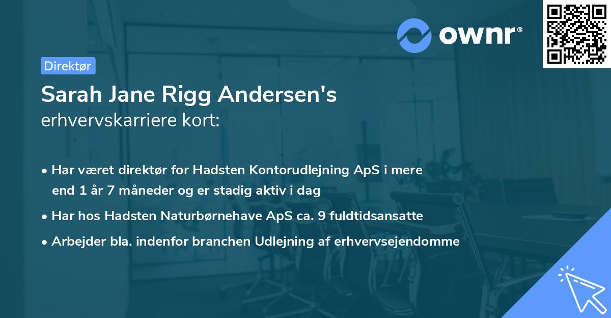Sarah Jane Rigg Andersen's erhvervskarriere kort