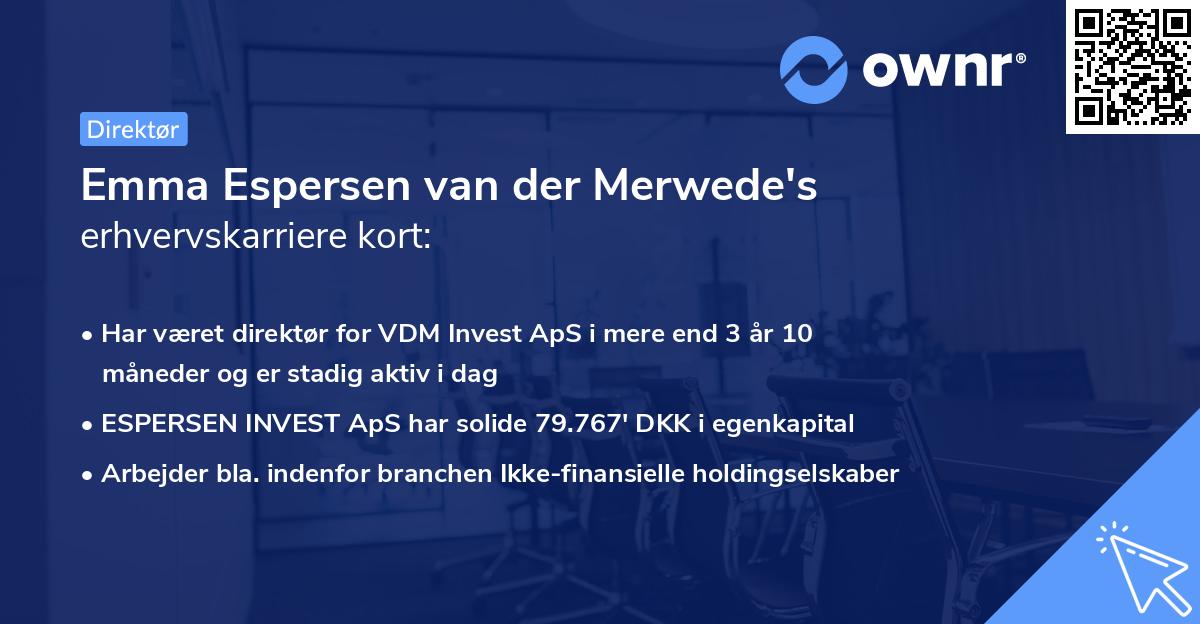 Emma Espersen van der Merwede's erhvervskarriere kort