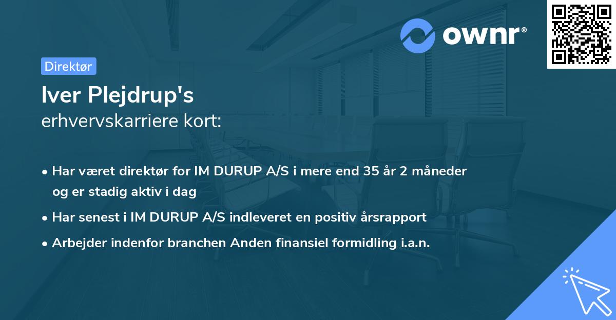 Iver Plejdrup's erhvervskarriere kort