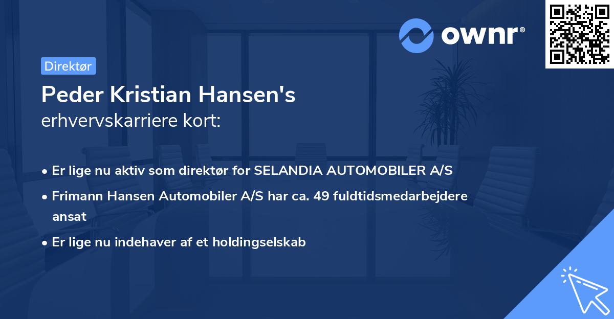 Peder Kristian Hansen's erhvervskarriere kort