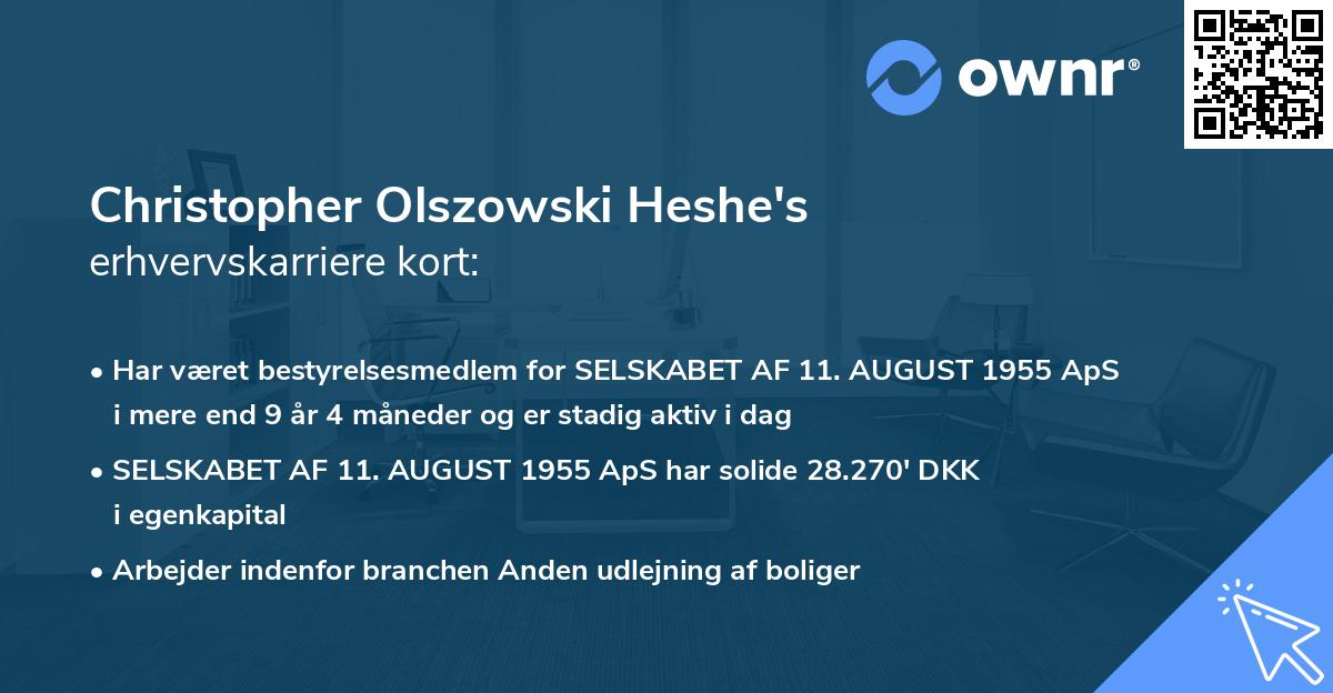 Christopher Olszowski Heshe's erhvervskarriere kort