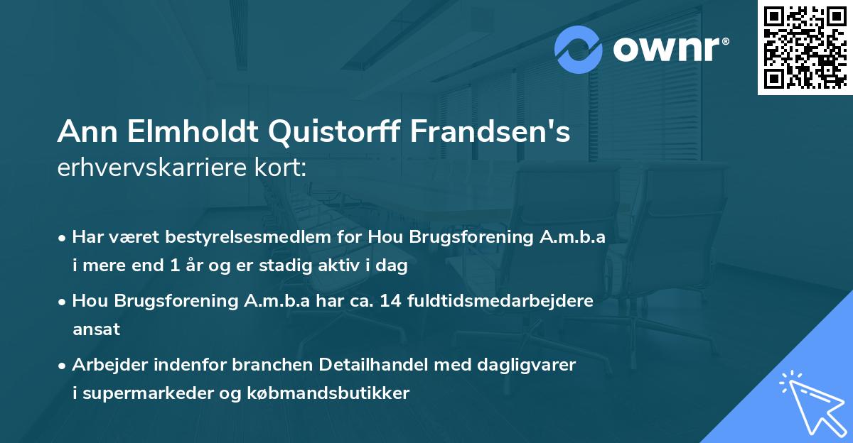 Ann Elmholdt Quistorff Frandsen's erhvervskarriere kort