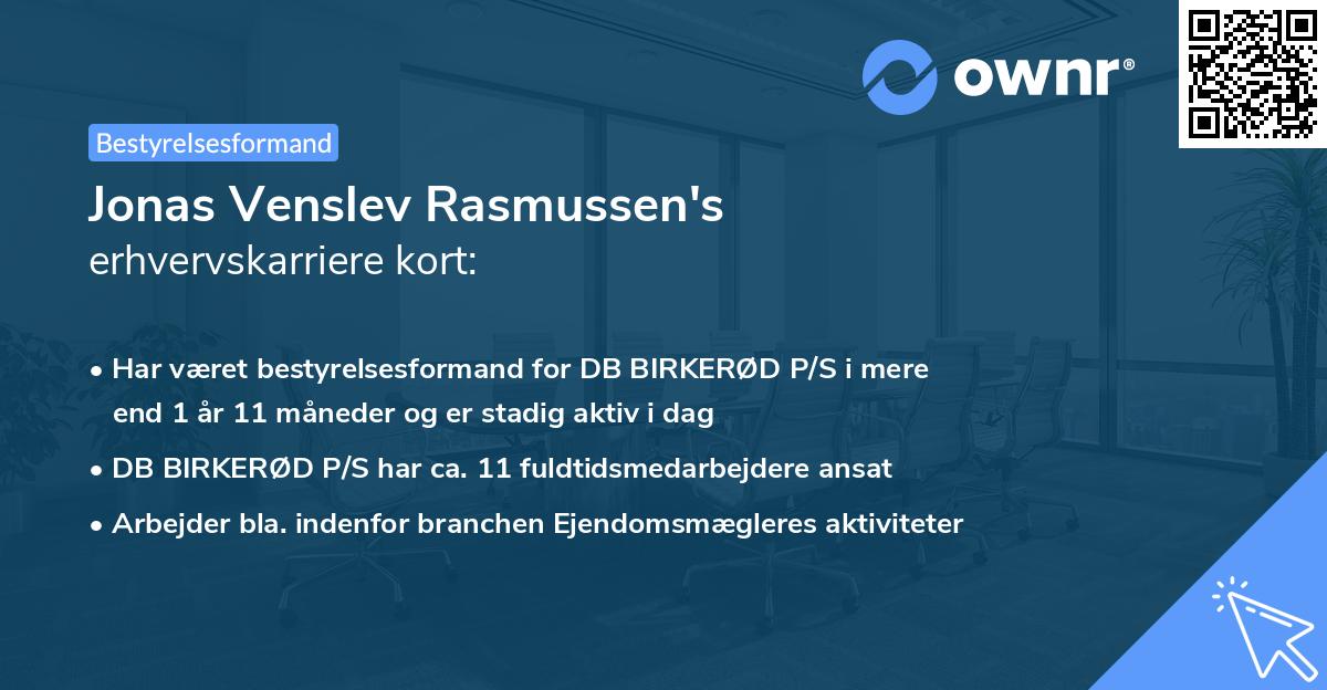 Jonas Venslev Rasmussen's erhvervskarriere kort