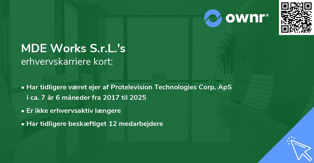 MDE Works S.r.L.'s erhvervskarriere kort