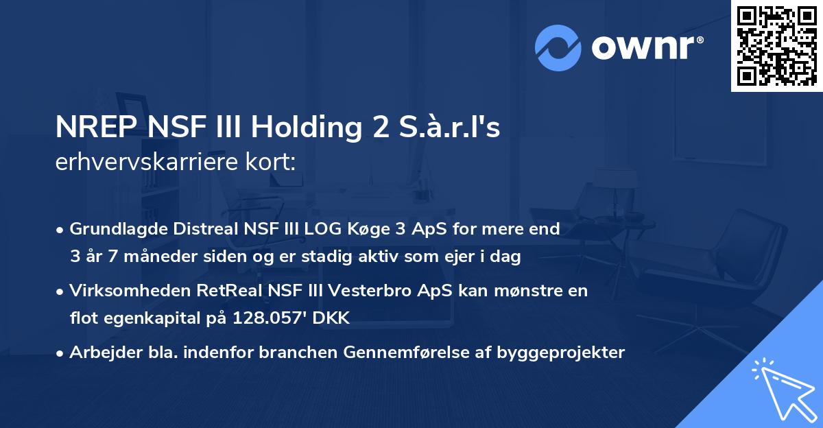 NREP NSF III Holding 2 S.à.r.l's erhvervskarriere kort