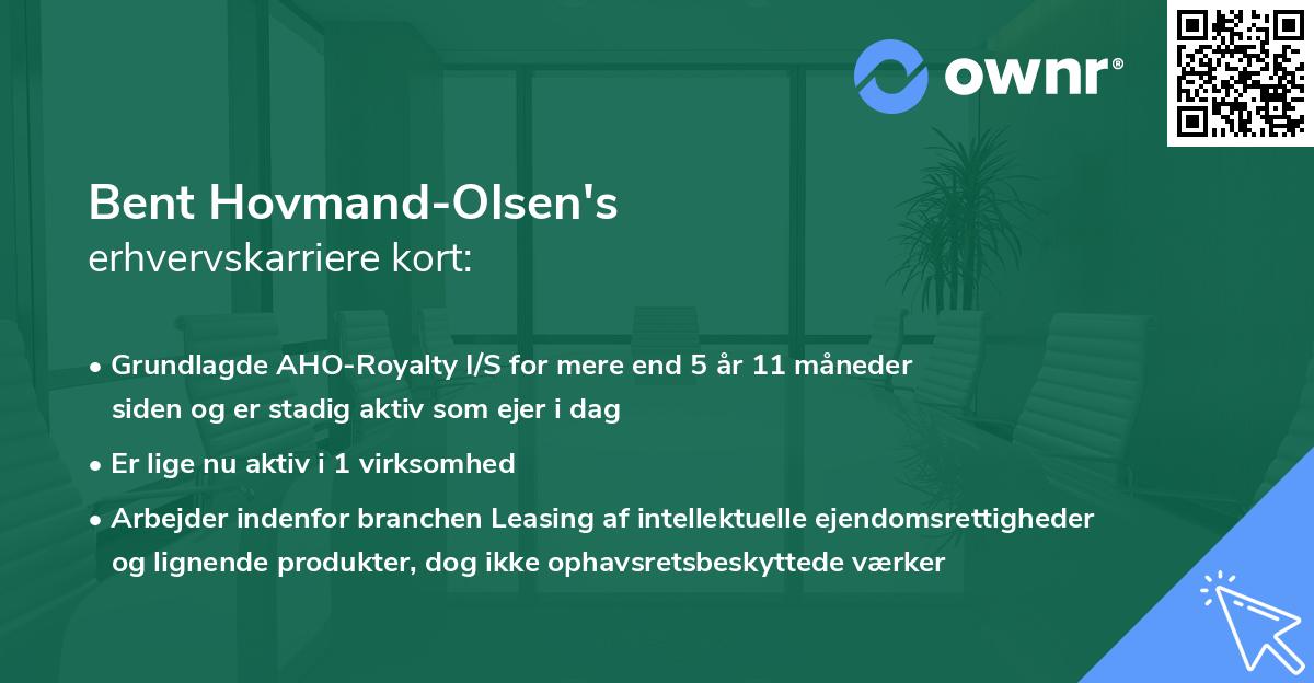 Bent Hovmand-Olsen's erhvervskarriere kort