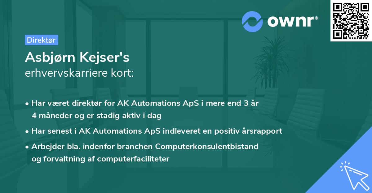 Asbjørn Kejser's erhvervskarriere kort