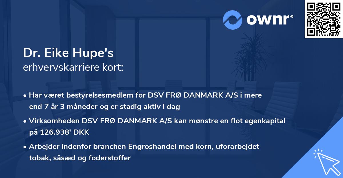 Dr. Eike Hupe's erhvervskarriere kort