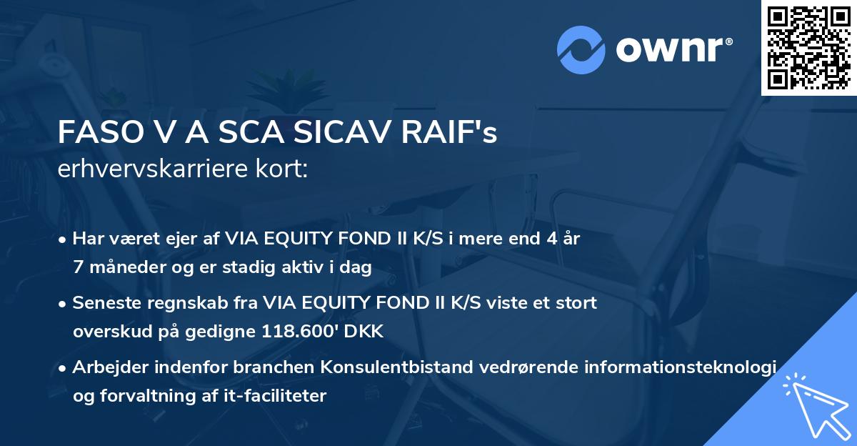 FASO V A SCA SICAV RAIF's erhvervskarriere kort