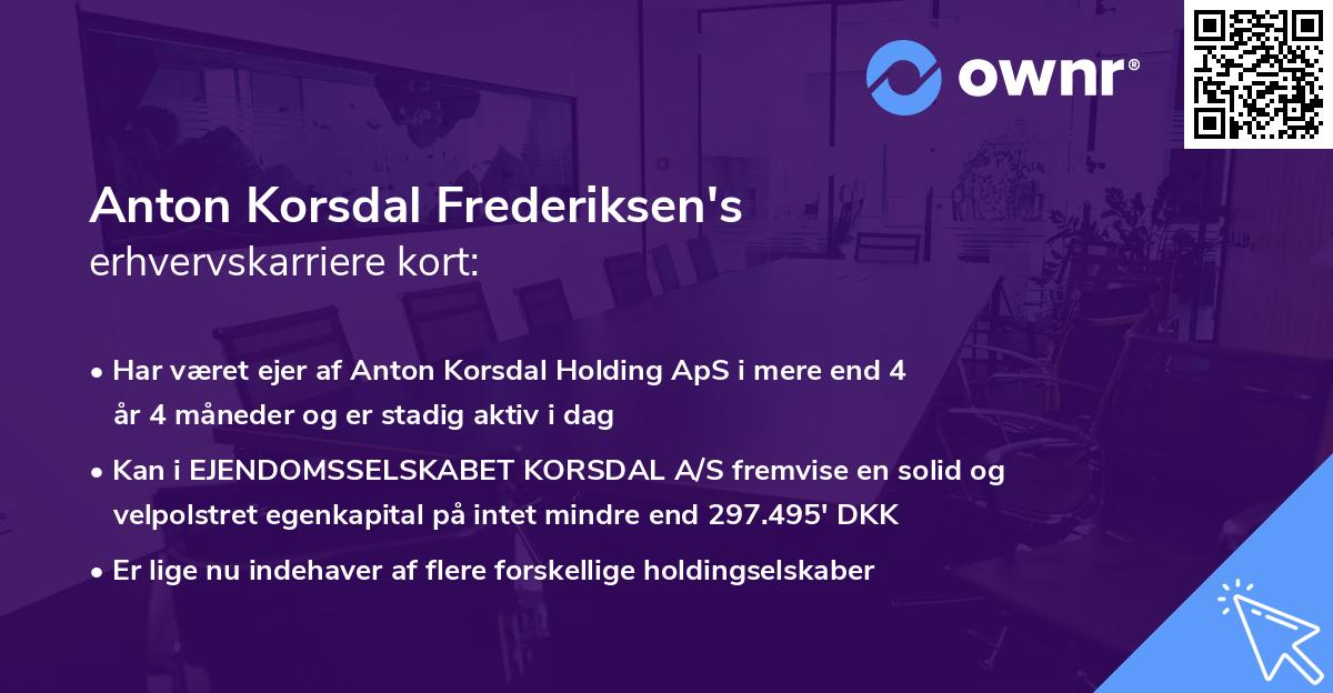 Anton Korsdal Frederiksen's erhvervskarriere kort