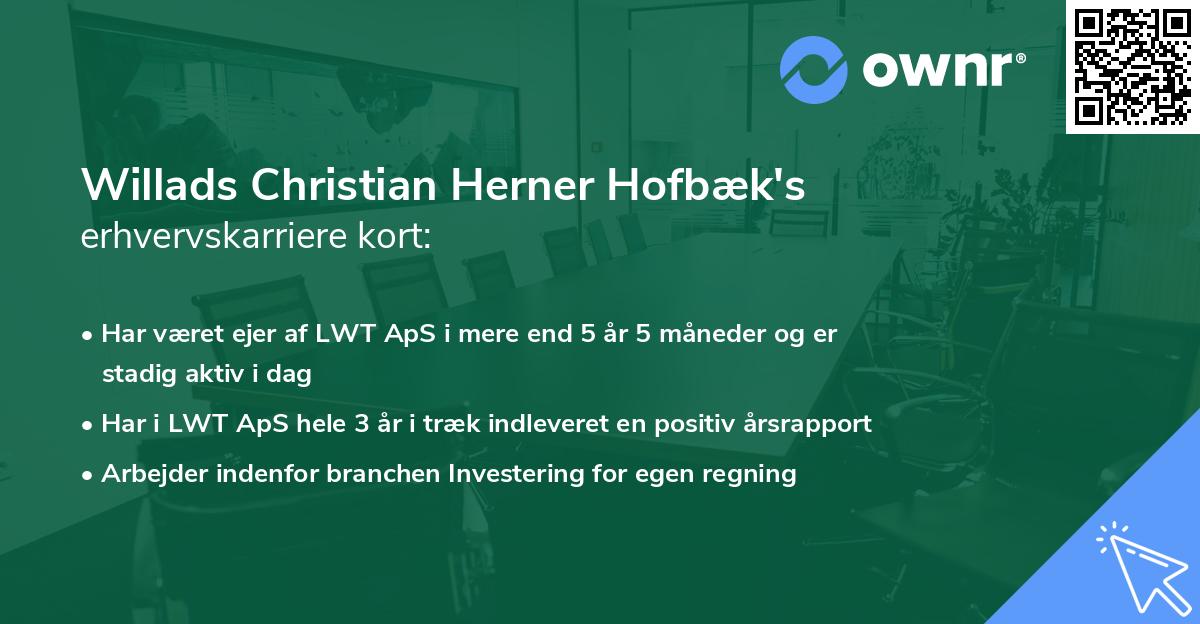 Willads Christian Herner Hofbæk's erhvervskarriere kort