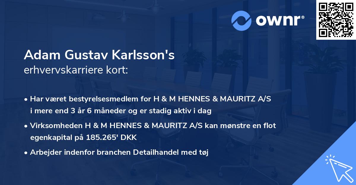 Adam Gustav Karlsson's erhvervskarriere kort