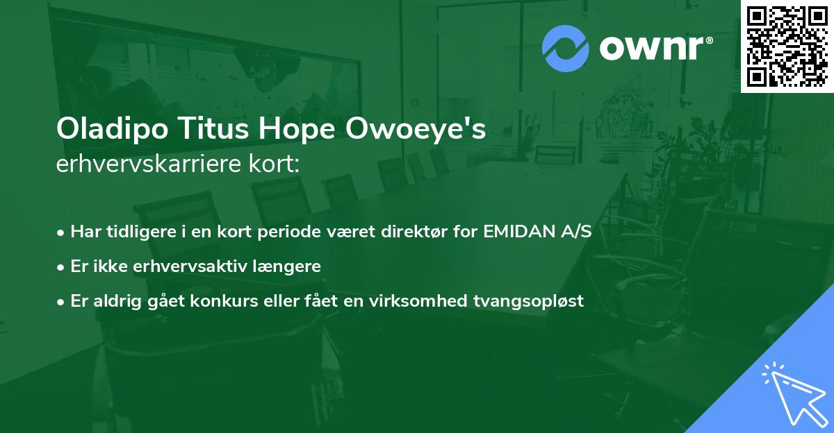 Oladipo Titus Hope Owoeye's erhvervskarriere kort