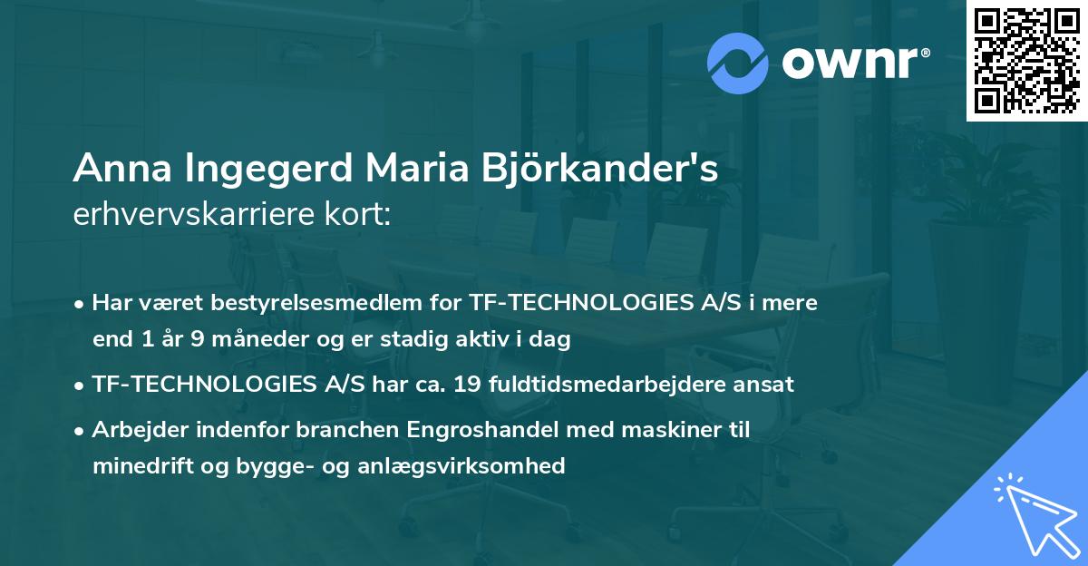 Anna Ingegerd Maria Björkander's erhvervskarriere kort